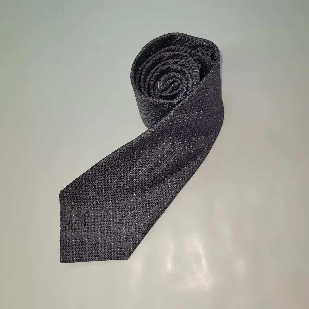 Hart Schaffner Marx Tie Silk Geometric Pattern Necktie Men's Gray Dot Office USA